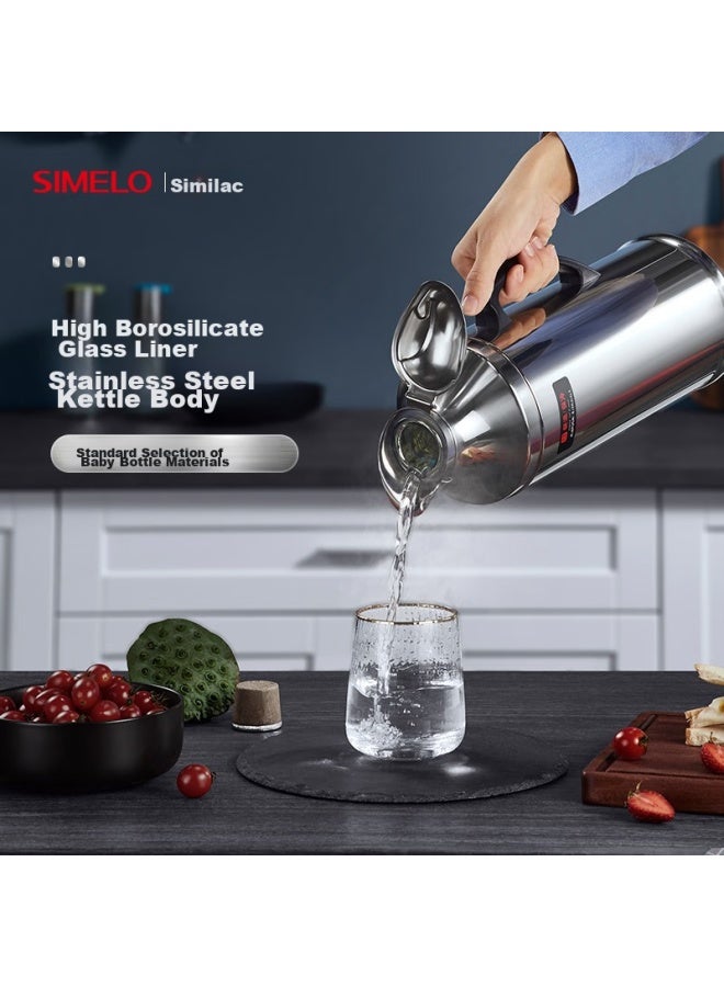 Simelo Stainless Steel Insulated Bottle With Glass Inner Liner, Thermos Flask, Hot Water Bottle, Warm Pot For Student Dormitory, 2l Duck-billed Bright Finish - Image 4