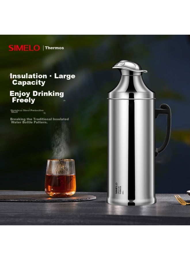 Simelo Stainless Steel Insulated Bottle With Glass Inner Liner, Thermos Flask, Hot Water Bottle, Warm Pot For Student Dormitory, 2l Duck-billed Bright Finish - Image 1