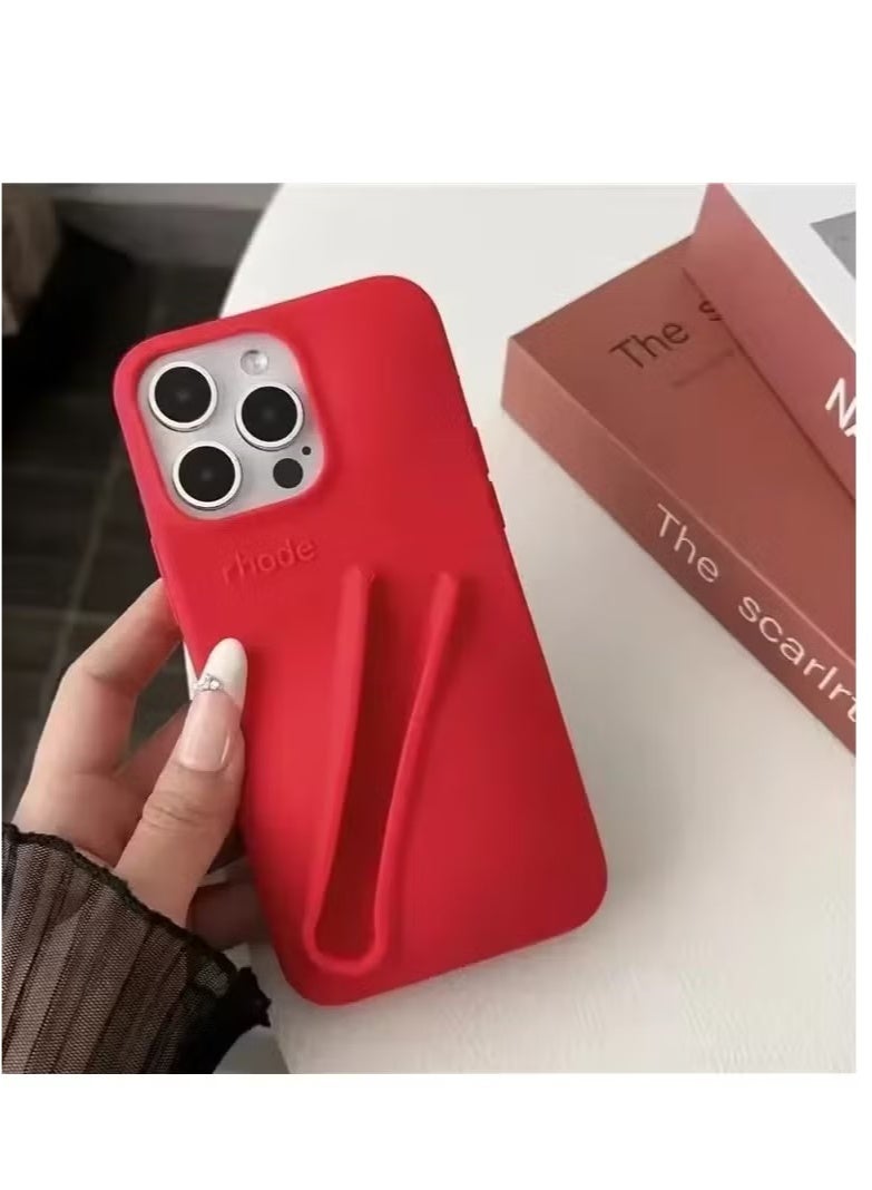 رود جراب سيليكون لهاتف iPhone 16 Pro مع حامل شفاه للهاتف المحمول، جراب لاصق لملمع الشفاه للهاتف، جراب لاصق لحامل الشفاه، حامل خلفي لاصق لهواتف iPhone (أحمر/لون فاتح) - Image 1