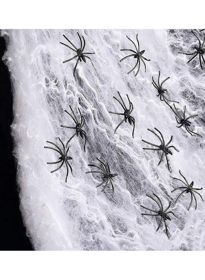 ديكور شبكة عنكبوت مع 60 عنكبوتًا مزيفًا، ديكور شبكة عنكبوت فائق التمدد، لوازم الحفلات الداخلية والخارجية الهالوين (شبكات عنكبوت متوهجة) - Image 3