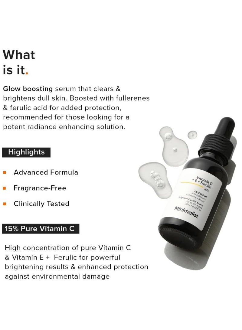 MINIMALIST 16% Vitamin C Face Serum (Advanced) With Vit E, & Ferulic Acid For Glowing Skin | Advanced Brightening & Protection - Image 2
