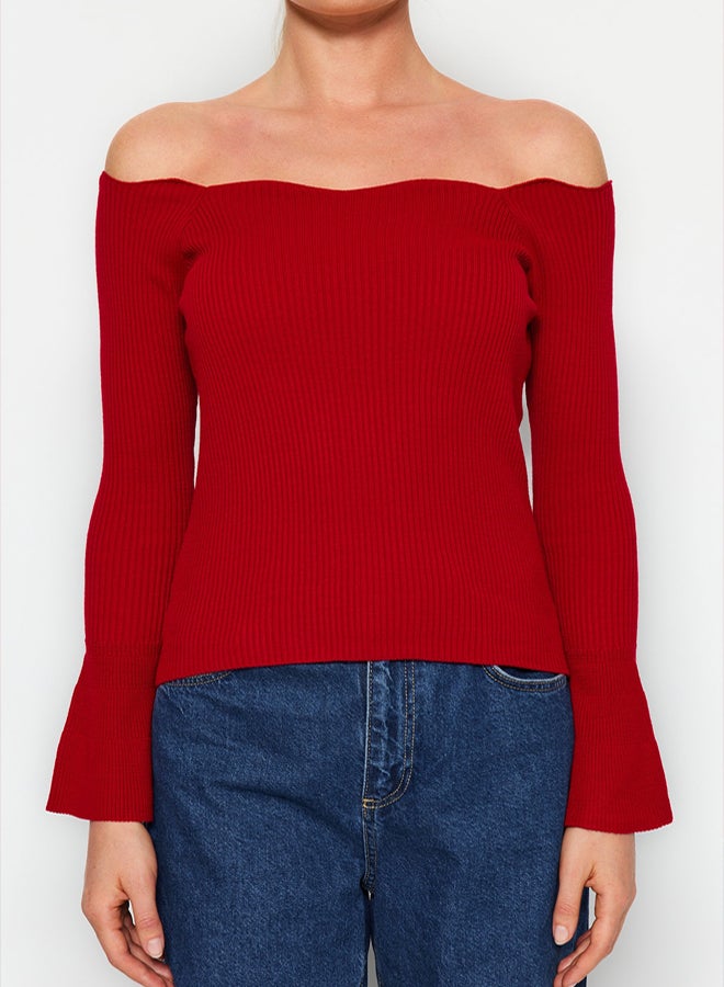 trendyol Red Carmen Collar Knitwear Sweater - Image 4