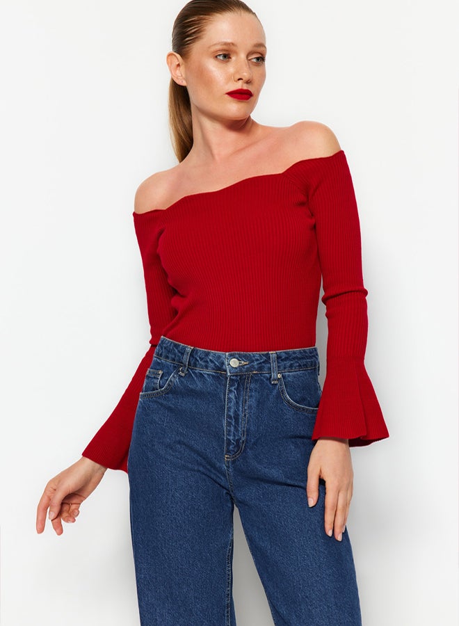 trendyol Red Carmen Collar Knitwear Sweater - Image 1