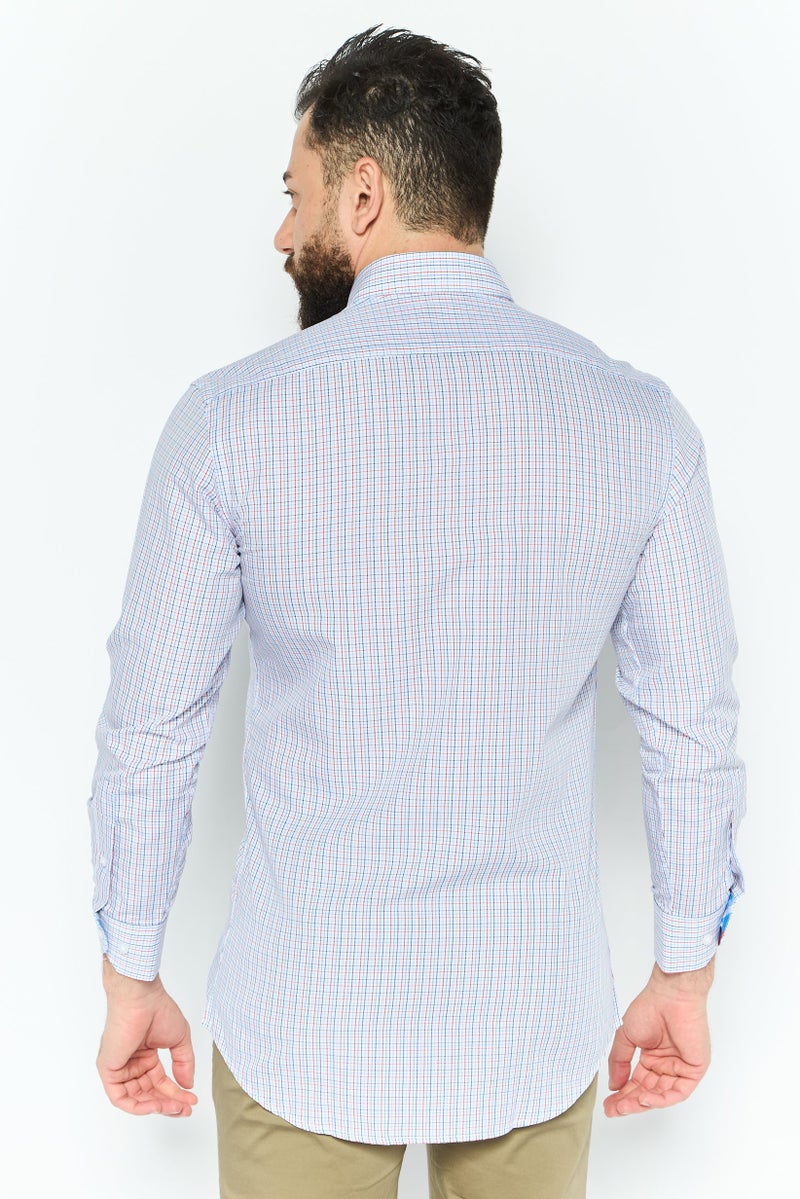 Tailorbyrd قميص رجالي عادي بأكمام طويلة بنمط مربعات دقيقة، أبيض - Image 3