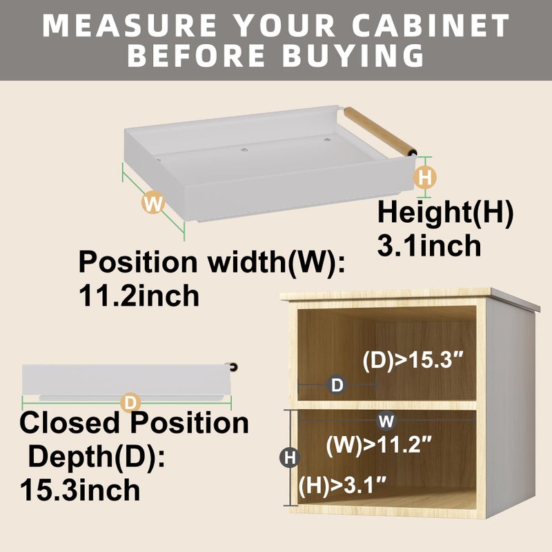 Upesitom Pull Out Cabinet Organizer, 15.3'' Deep Expandable Slide Out Cabinet Organizer Fixed with Adhesive Nano Film, Slide Out Drawers Pull Out Tray for Cabinet in Kitchen, Pantry, Bathroom, White - Image 2