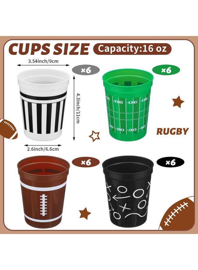 Tioncy 24 Pack Football Plastic Cups 16 oz Football Theme Reusable Cups 4 Designs Plastic Drinking Glass Bulk Assorted Sports Rugby Party Supply Drinkware for Coffee Beer Cream Snacks - Image 2