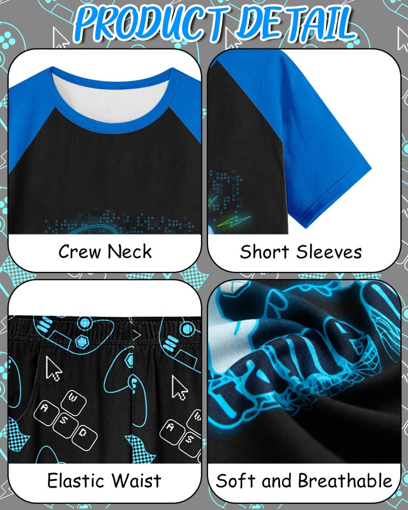 PASHOP Boys Pajamas Little Big Boys Pajamas Short Sleeves and Pants 2 Pieces Gamer Summer Pjs Set Kid Sleepwear Size 10 - Image 4