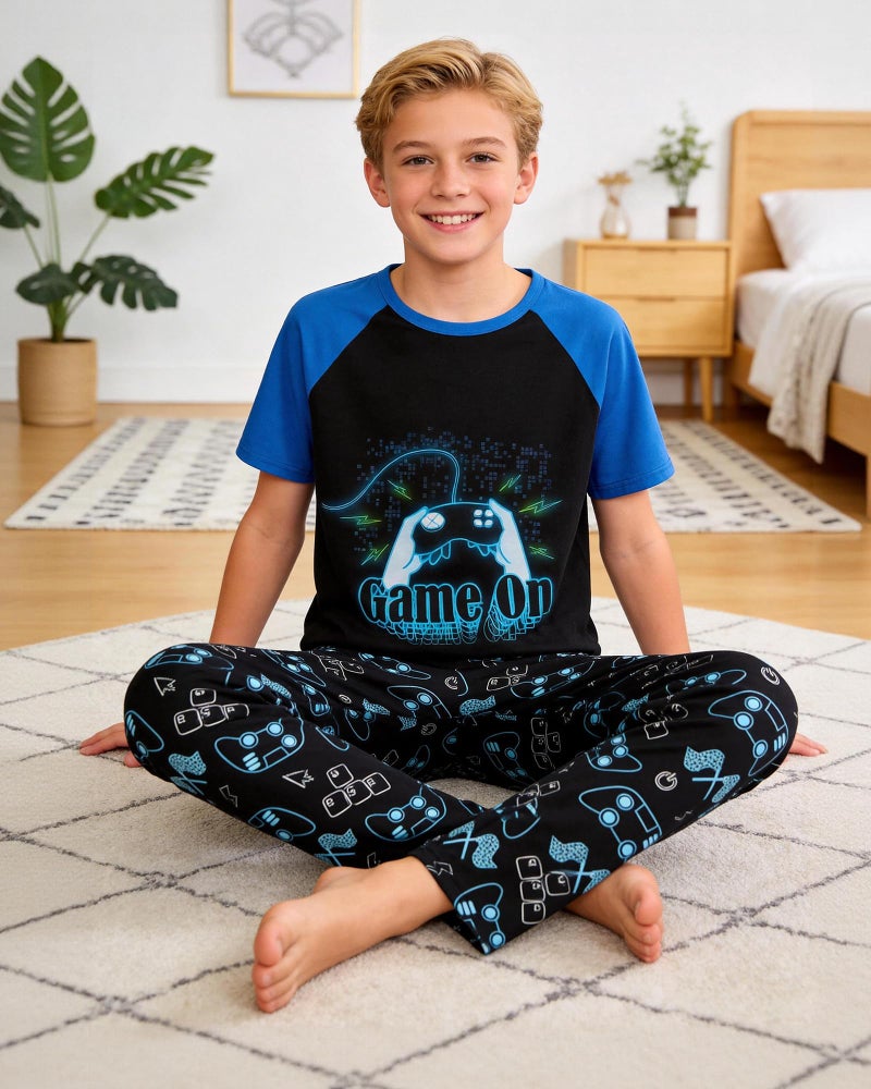PASHOP Boys Pajamas Little Big Boys Pajamas Short Sleeves and Pants 2 Pieces Gamer Summer Pjs Set Kid Sleepwear Size 10 - Image 3