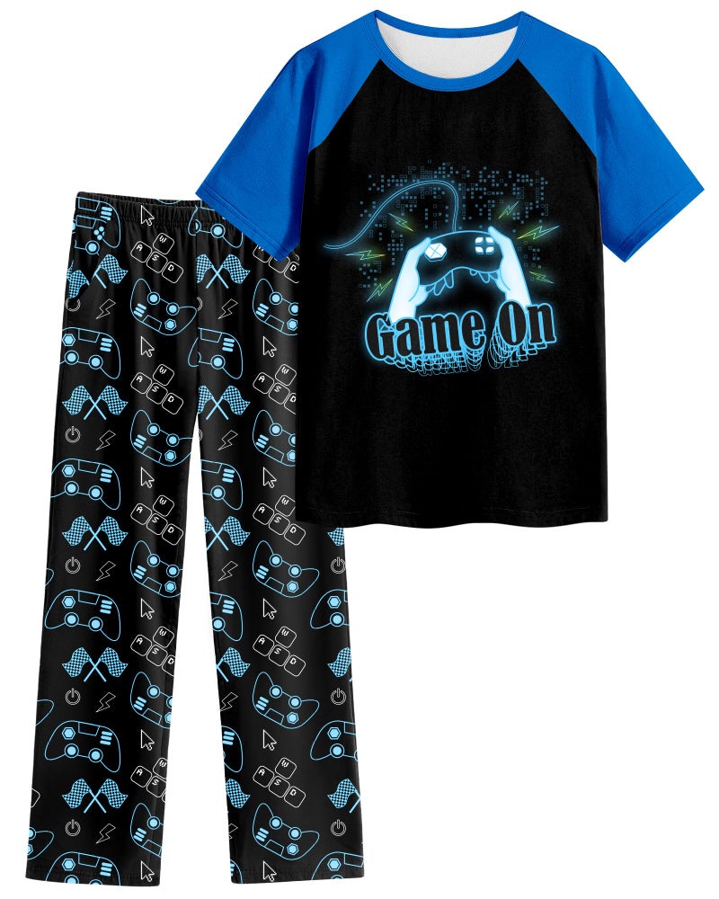 PASHOP Boys Pajamas Little Big Boys Pajamas Short Sleeves and Pants 2 Pieces Gamer Summer Pjs Set Kid Sleepwear Size 10 - Image 1