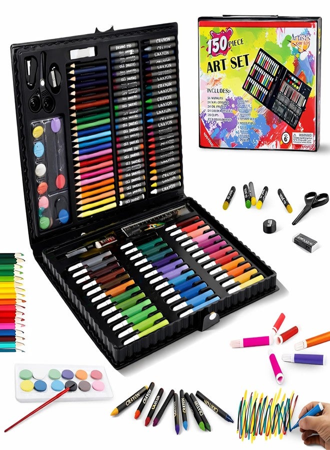 WISHKEY 150 Pieces Colour Set Kit for Kids, Complete Stationery Items and Colour Pencil Set in Portable Case, Creative Birthday Gift for Kids and Gift for Girls Age 12-14 Years - Image 1