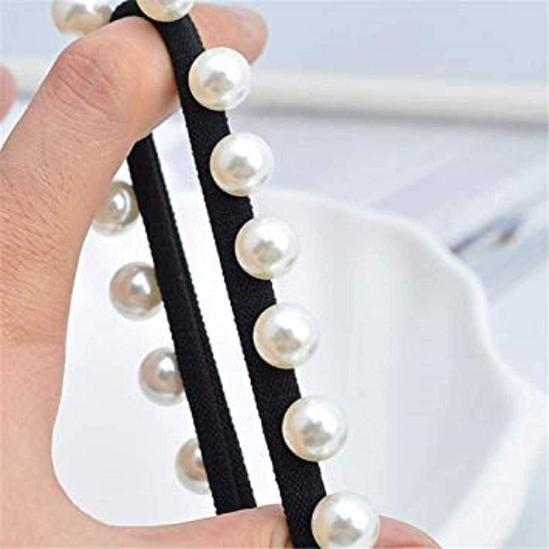 advancedestore Hair Ties with Pearls Elastic Ponytail Holders Imitation Pearls Hair Accessories Hair Band Hair Wrap Around for Thick Heavy and Curly Hair No Damage Multi Colors pack of 6 - Image 2