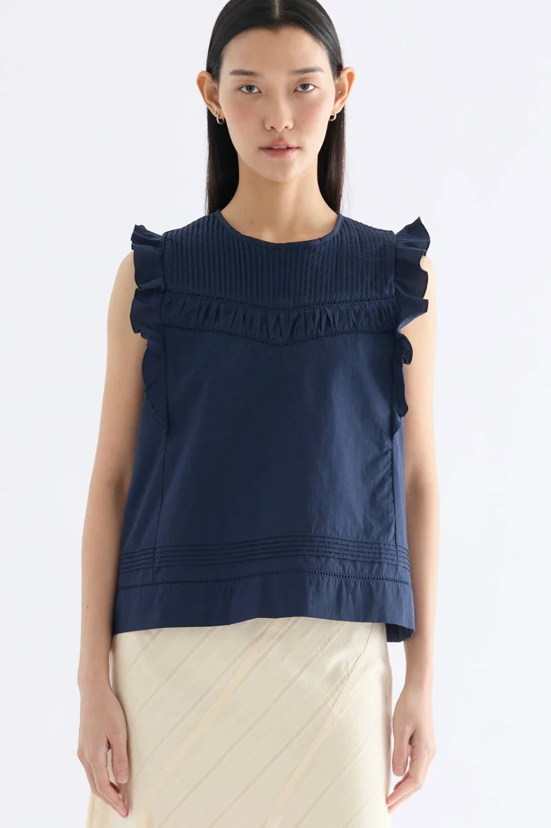 ذا اديتورز ماركت Toril Flutter Cap Sleeve Top - Navy