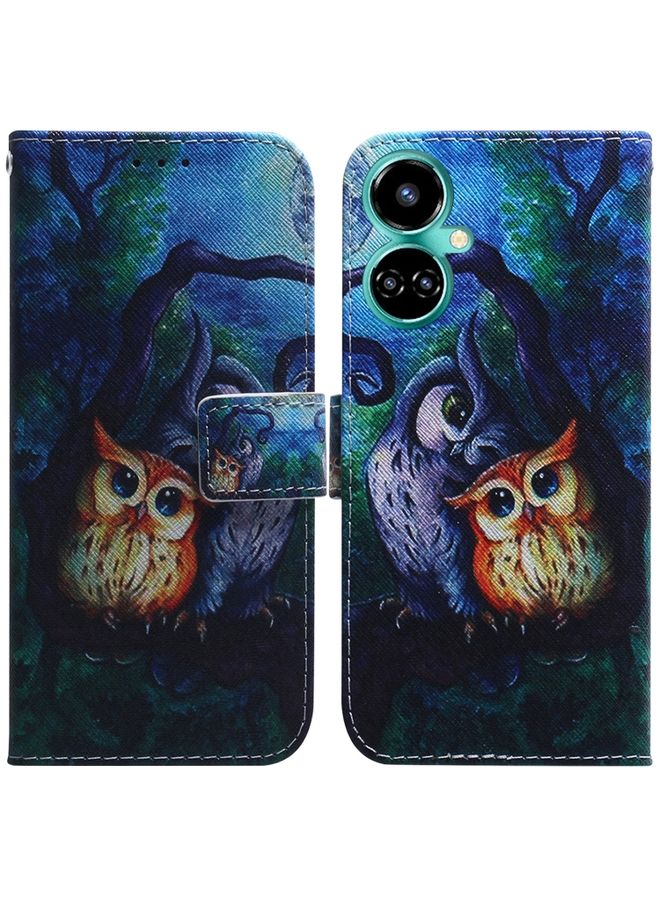 HuHa Case Cover For For Tecno Camon 19 Coloured Drawing Leather Phone Case(Oil Painting Owl) 