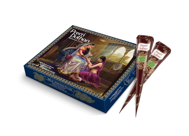 Prem Dulhan Hand Designing Without Chemical Long Lasting for Men Women of 12 Pieces Natural Mehandi Cone 350 GRM Pack of 3 Blue - Image 2