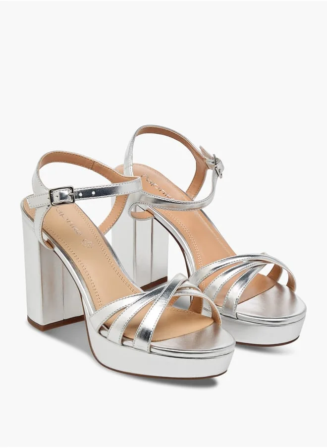 بابريكا Women's Strappy Blocked Heel Sandals With Buckle Closure