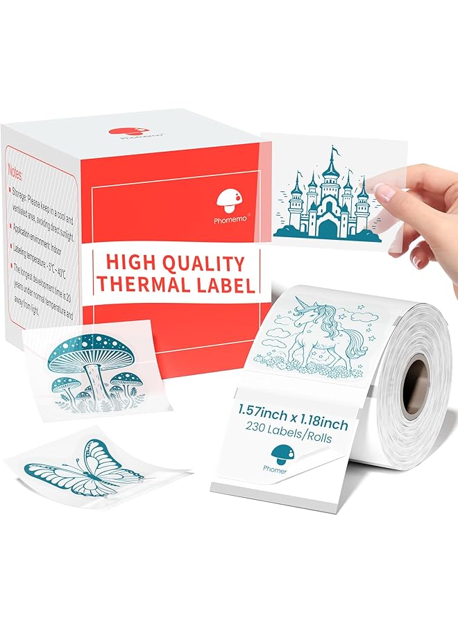 erorex Thermal Labels Green On Clears Sticker Label For M110 M221 M220 M120 M200 Label Printer 1.57 Inch X1.18 Inch 40X30Mm 230 Labels Roll For Barcode Address Mailing Logo Business Home Tag - Image 1