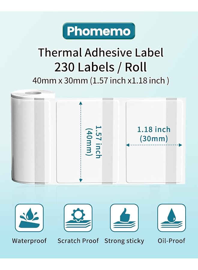 erorex Thermal Labels Green On Clears Sticker Label For M110 M221 M220 M120 M200 Label Printer 1.57 Inch X1.18 Inch 40X30Mm 230 Labels Roll For Barcode Address Mailing Logo Business Home Tag - Image 3
