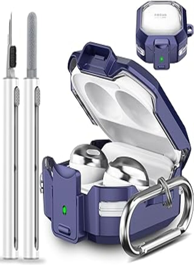 (Secure Lock) Clear Case for Galaxy Buds 2 Pro Case Cover (2022) /Galaxy Buds Pro Case(2021) /Galaxy Buds 2 Case (2021) /Galaxy Buds Live Case(2020) with/Keychain/Cleaning Pen/Brush-Clear Blue