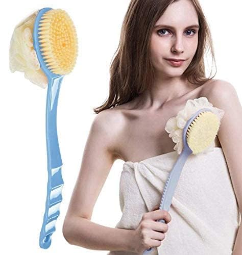 Incrizma Plastic Shower Body Brush with Bristles and Loofah Mesh Sponge with Curved Long Handle for Skin Exfoliating Bath for Men's and Women's (Random Color) - Image 2