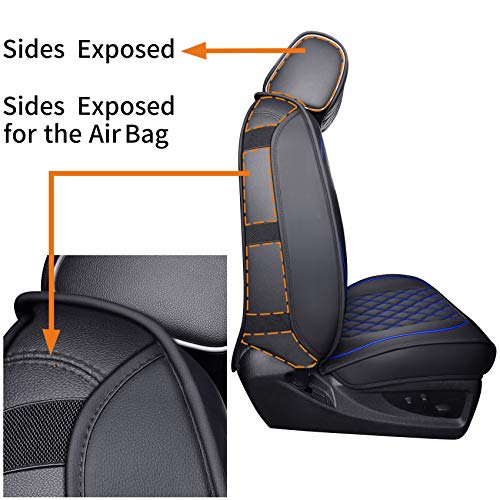Aierxuan Seat Covers for 2007-2025 GMC Sierra Chevy Chevrolet Silverado 1500 2500HD 3500HD Trail Boss Z71 Crew Double Extended Cab Waterproof Leather Truck Pickup Cuchion(Full Set, Black-Blue) - Image 4