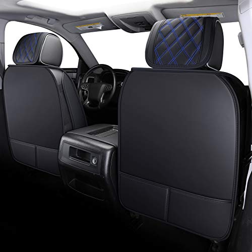 Aierxuan Seat Covers for 2007-2025 GMC Sierra Chevy Chevrolet Silverado 1500 2500HD 3500HD Trail Boss Z71 Crew Double Extended Cab Waterproof Leather Truck Pickup Cuchion(Full Set, Black-Blue) - Image 2