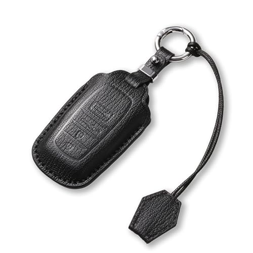 Jayanes Genuine Leather Key Fob Cover Compatible with Toyota 2025 Camry and 2022+ Corolla Crown Tundra Land Cruiser Venza Tundra Grand Highlander, Key Case with Keychain & Lanyard (4 Buttons, Black) - Image 1