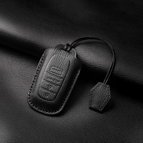 Jayanes Genuine Leather Key Fob Cover Compatible with Toyota 2025 Camry and 2022+ Corolla Crown Tundra Land Cruiser Venza Tundra Grand Highlander, Key Case with Keychain & Lanyard (4 Buttons, Black) - Image 4