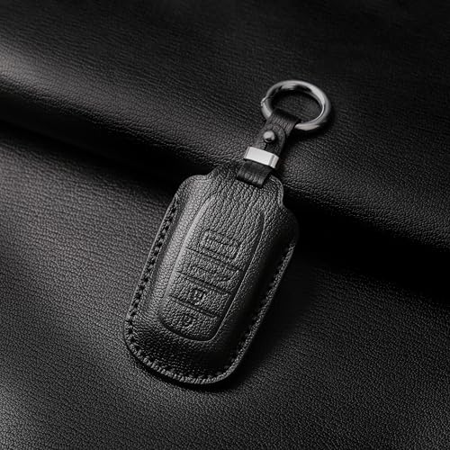 Jayanes Genuine Leather Key Fob Cover Compatible with Toyota 2025 Camry and 2022+ Corolla Crown Tundra Land Cruiser Venza Tundra Grand Highlander, Key Case with Keychain & Lanyard (4 Buttons, Black) - Image 3