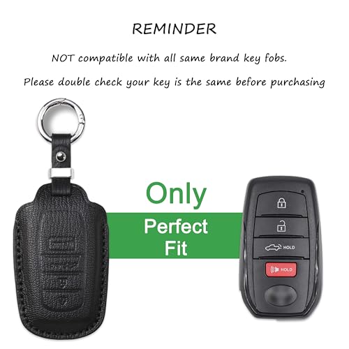 Jayanes Genuine Leather Key Fob Cover Compatible with Toyota 2025 Camry and 2022+ Corolla Crown Tundra Land Cruiser Venza Tundra Grand Highlander, Key Case with Keychain & Lanyard (4 Buttons, Black) - Image 2
