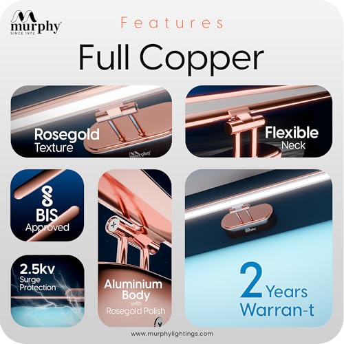 Murphy 6W 3-in-1 Color Changing Full Copper Finish LED Mirror Picture Wall Light,Bathroom Vanity Led Mirror Light with 2 Year Warranty (Cool White/Warm White/Natural White)-Pack of 3 - Image 3