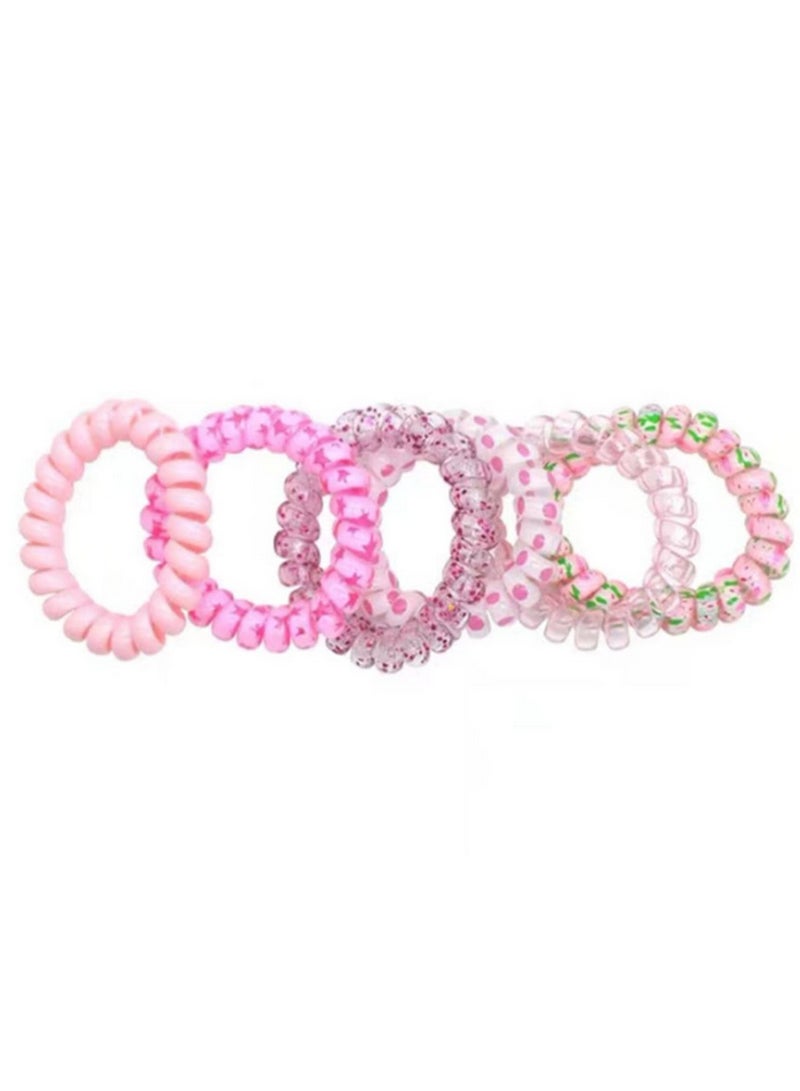 Generic Set of 6 Spiral Hair Ties – Glitter, Floral & Star Design Elastics for Stylish Hair Styling  - Image 2