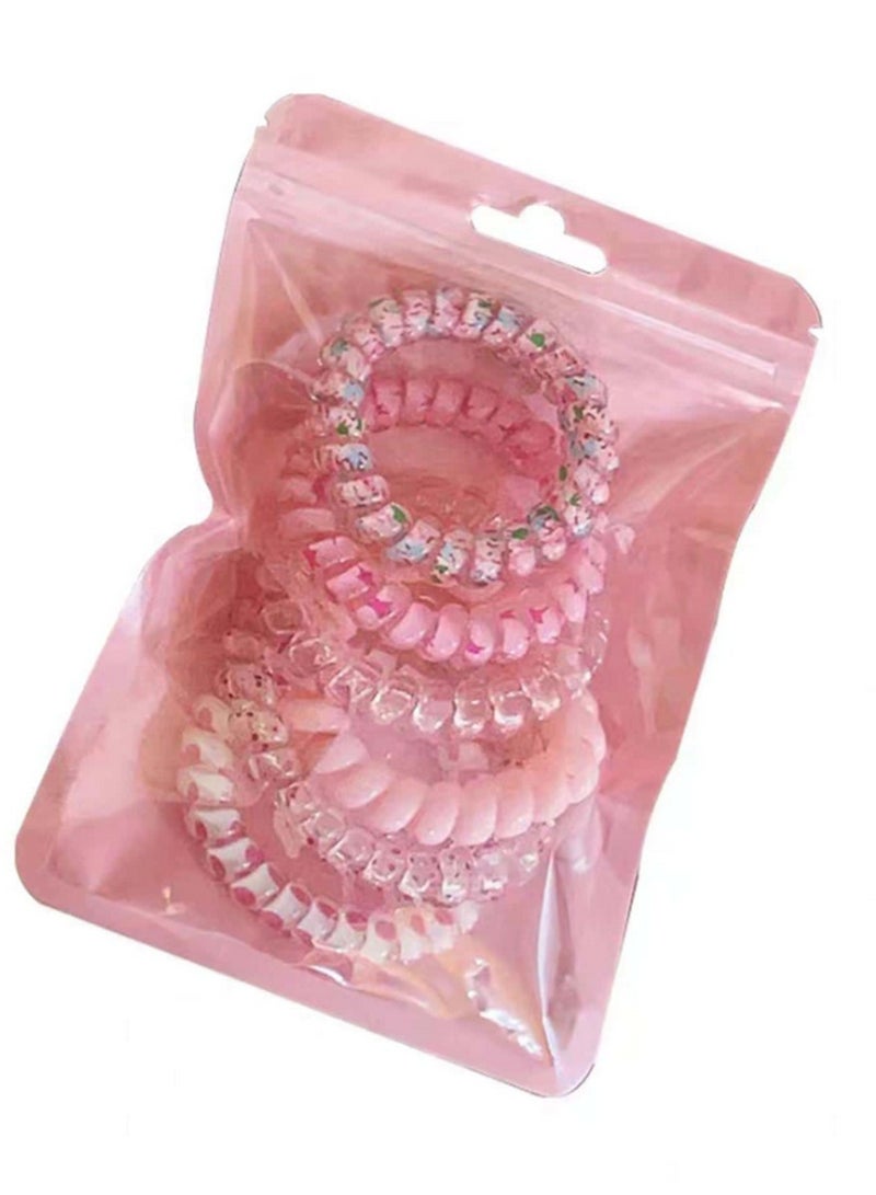 Generic Set of 6 Spiral Hair Ties – Glitter, Floral & Star Design Elastics for Stylish Hair Styling  - Image 3