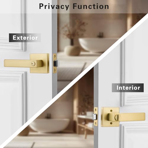 NCSEN 2 Pack Gold Door HandlesInterior Door Handles for Bath BedroomTurn Lock Privacy Door Handle - Image 3