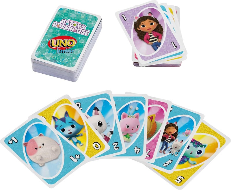 ماتيل جيمز لعبة بطاقات UNO Junior Gabby’s Dollhouse من للحفلات الأطفال، ليالي العائلة، العطلات والسفر - Image 3