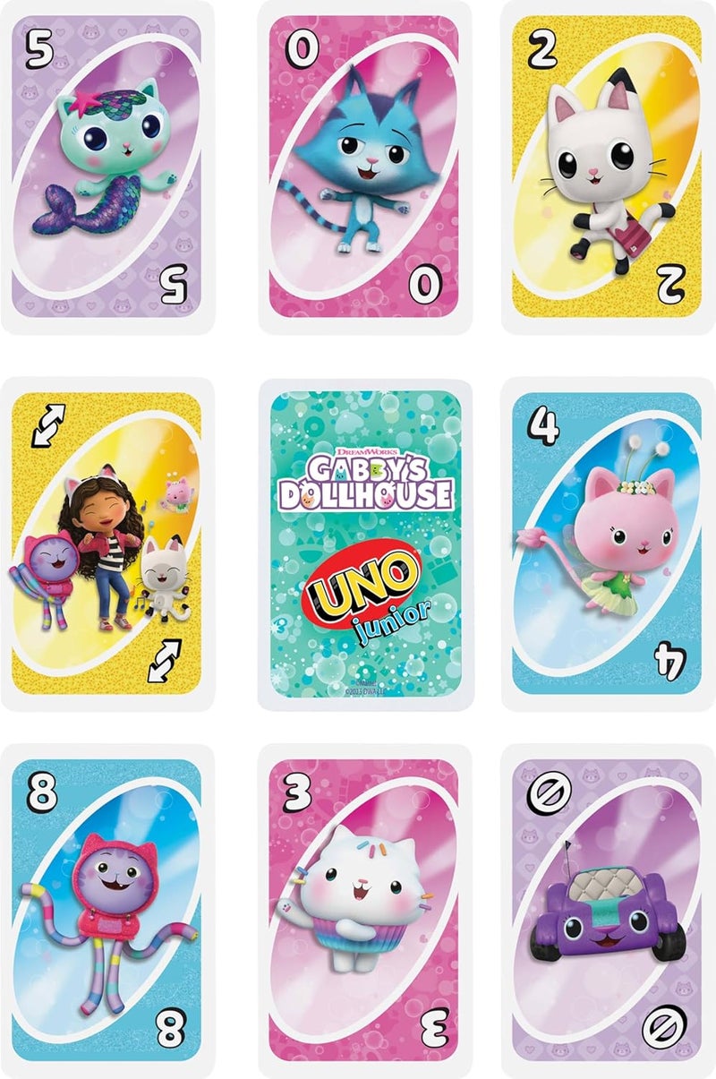 ماتيل جيمز لعبة بطاقات UNO Junior Gabby’s Dollhouse من للحفلات الأطفال، ليالي العائلة، العطلات والسفر - Image 5