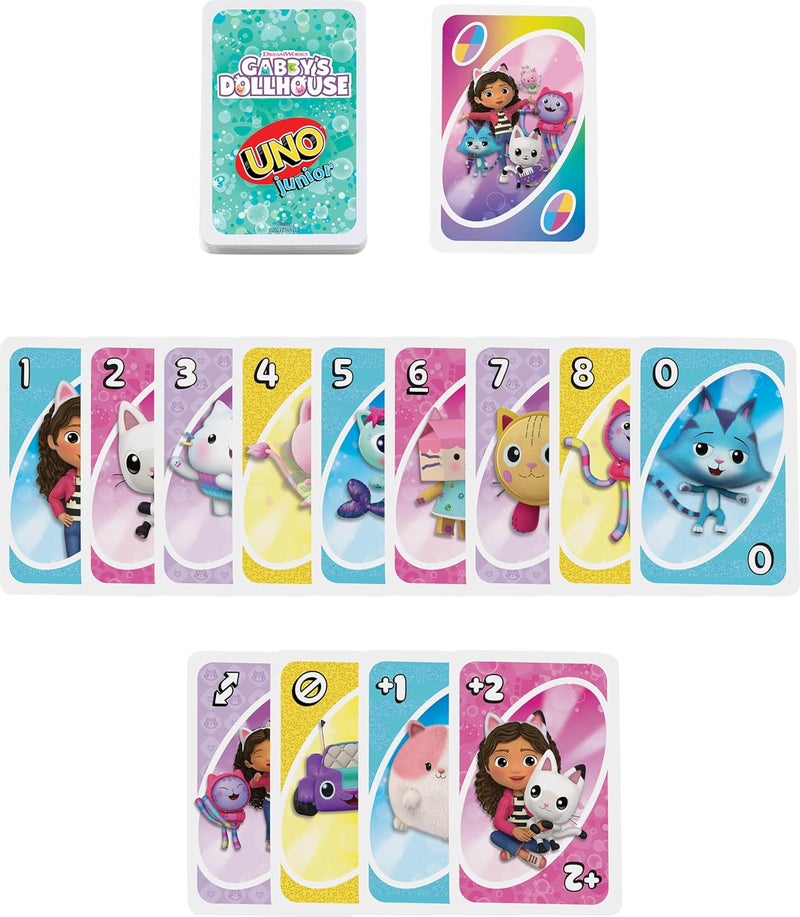 ماتيل جيمز لعبة بطاقات UNO Junior Gabby’s Dollhouse من للحفلات الأطفال، ليالي العائلة، العطلات والسفر - Image 1