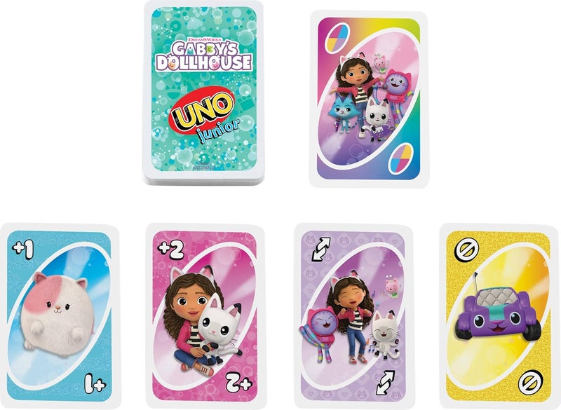 ماتيل جيمز لعبة بطاقات UNO Junior Gabby’s Dollhouse من للحفلات الأطفال، ليالي العائلة، العطلات والسفر - Image 4