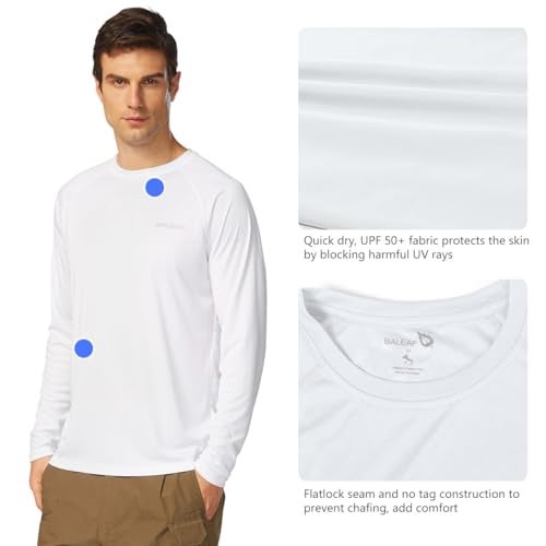baleaf Men's Sun Protection Shirts UV SPF T-Shirts UPF 50+ Long Sleeve Rash Guard Fishing Running Quick Dry White Size XXXL - Image 3