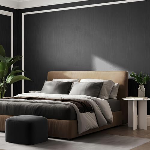 Vinjiasin Black Wallpaper Wood Grain Contact Paper Peel and Stick Wall Paper Waterproof Self Adhesive Thickened Vinyl Wrap for Countertops Cabinets Desk Decorative Film Easy to Clean 15.7" x 196.8" - Image 2