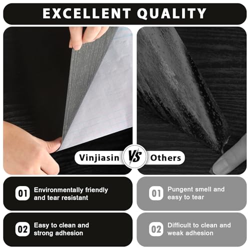 Vinjiasin Black Wallpaper Wood Grain Contact Paper Peel and Stick Wall Paper Waterproof Self Adhesive Thickened Vinyl Wrap for Countertops Cabinets Desk Decorative Film Easy to Clean 15.7" x 196.8" - Image 5