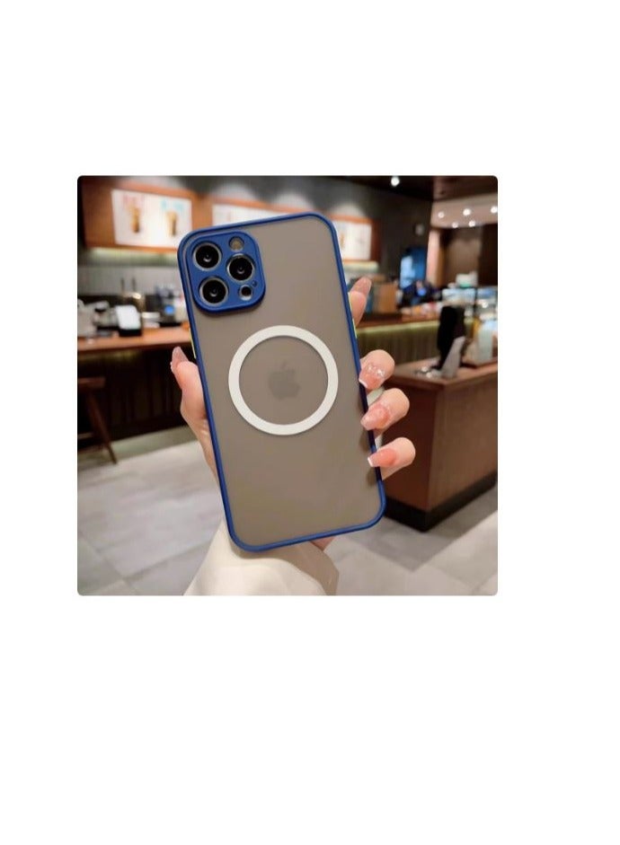 جراب مغناطيسي لهاتف iPhone 16 pro max، متوافق مع الشحن اللاسلكي [ملمس حريري] [ظهر غير لامع من البولي كربونات] جراب هاتف نحيف مقاوم للصدمات من مادة TPU - أزرق 