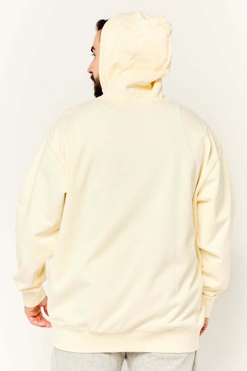Men Embroidered Logo Long Sleeve Hoodie, Cream