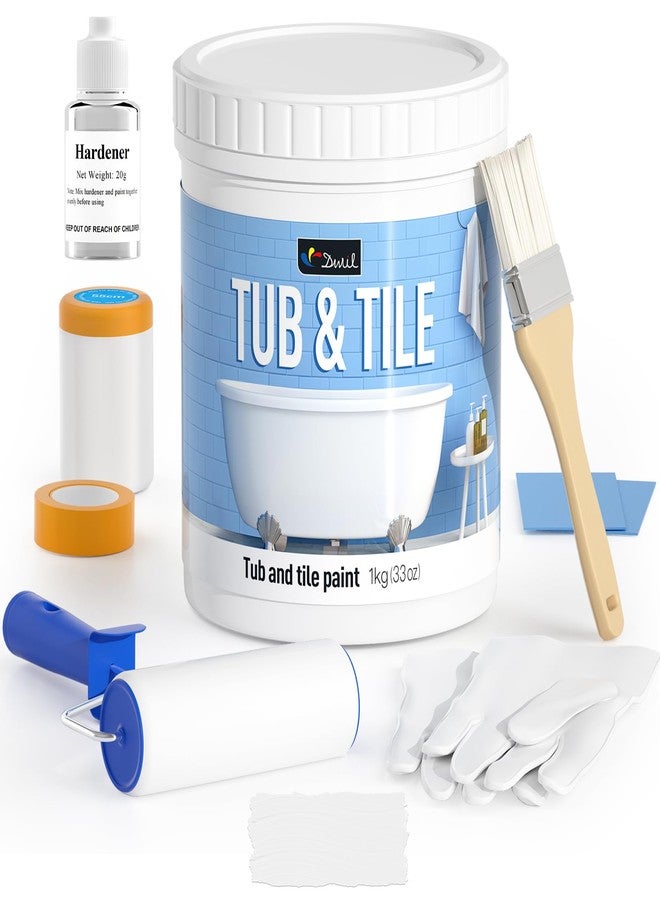 DWIL Tub Paint, Tub and Tile Refinishing Kit 33oz with Tools, Tile Refinishing Kit White Bathtub Paint Water Based &Low Odor, Easy to Use Sink for Bathroom Kitchen, Semi-Gloss White, 50-55sq.ft - Image 1