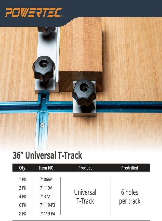 POWERTEC 71372V 36 Inch Double-Cut Profile Universal T-Track with Predrilled Mounting Holes, 4 Pack, T Track for Woodworking Jigs and Fixtures, Drill Press Table, Router Table, Workbench - Image 4