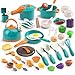 Zero Zoo 60Pcs Kids Mini Play Kitchen Accessories Pretend Cooking Play Set with Cookware Tableware Fruit BBQ Sets Learning Gift for Boys Girls ToddlersGreen - Image 4