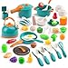 Zero Zoo 60Pcs Kids Mini Play Kitchen Accessories Pretend Cooking Play Set with Cookware Tableware Fruit BBQ Sets Learning Gift for Boys Girls ToddlersGreen - Image 2