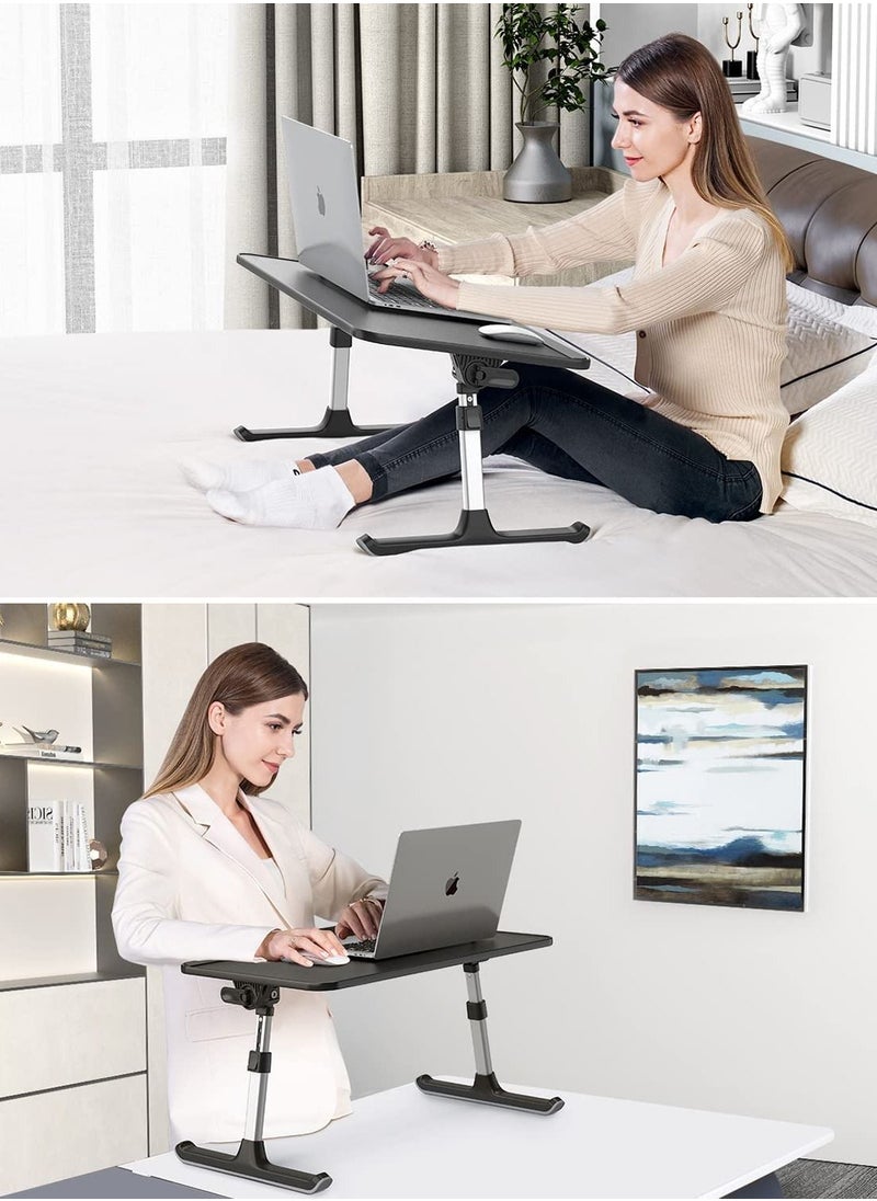 SAIJI Leather Laptop Bed Tray Table Adjustable Laptop Stand with Removable Stopper and Foldable Legs, Compact