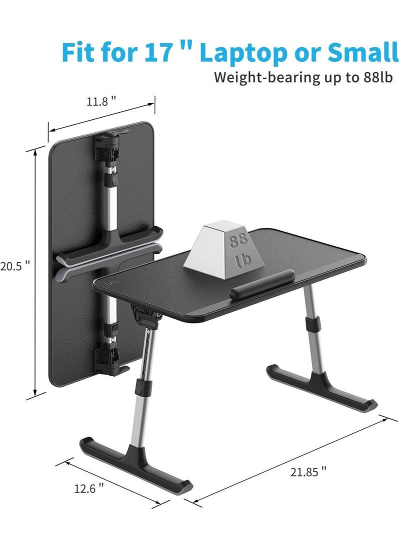 SAIJI Leather Laptop Bed Tray Table Adjustable Laptop Stand with Removable Stopper and Foldable Legs, Compact