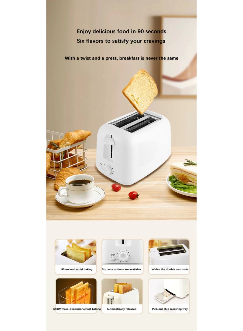 Flushrenic Toaster, 2-slice toaster, 90-second toasting, automatic shut-off function, ultra-wide slot, 6 types of toast Settings, detachable breadcrumb tray - Image 3