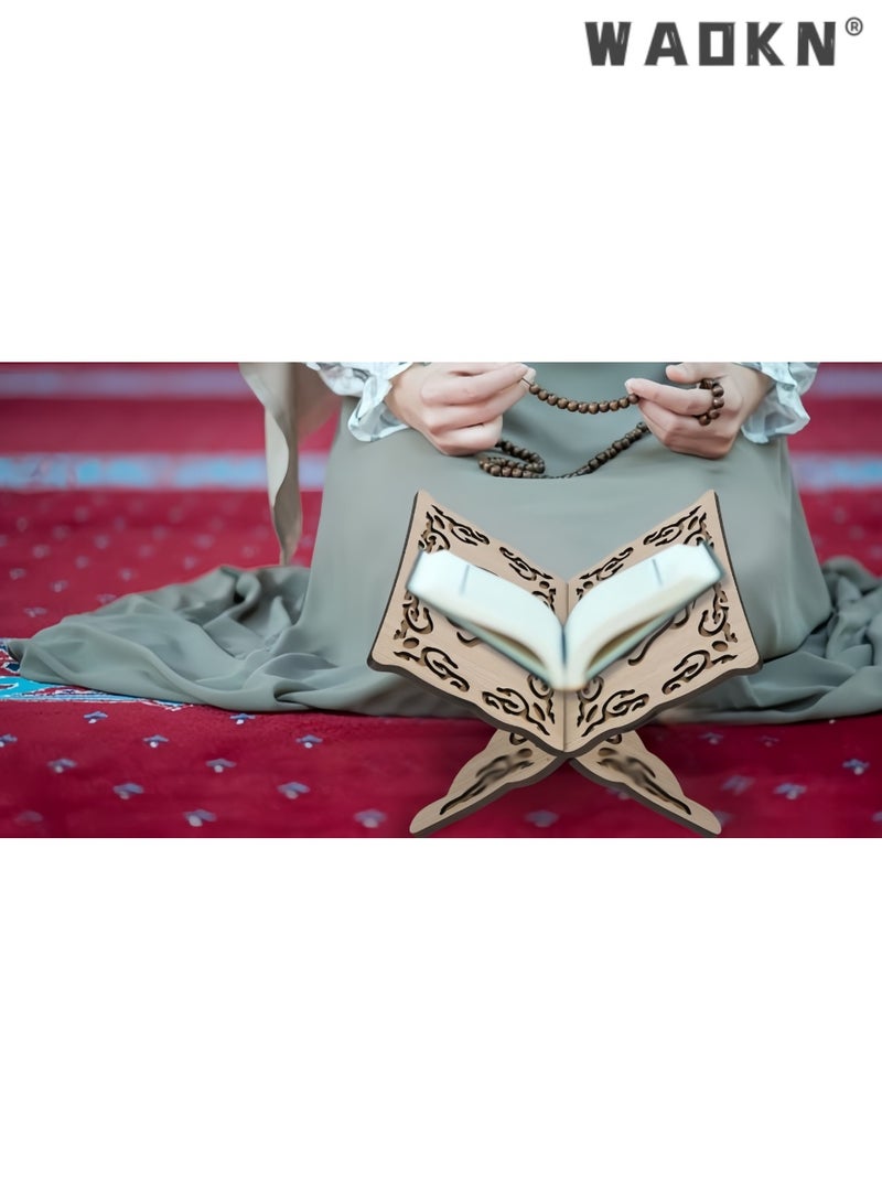 دبليو أيه أو كي أن قاعدة القرآن المنحوتة الخشبية ، حامل الكتاب المقدس القابل للفصل ، رف الكتب الزخرفية الإسلامية للصلاة المسلمة ، عيد رمضان ، المنزل والمكتب ، أسود ، 25 × 20.5 × 17 سم - Image 5